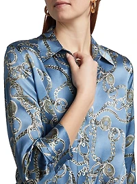 Dani Chainlink Print Silk Button-Front Blouse
