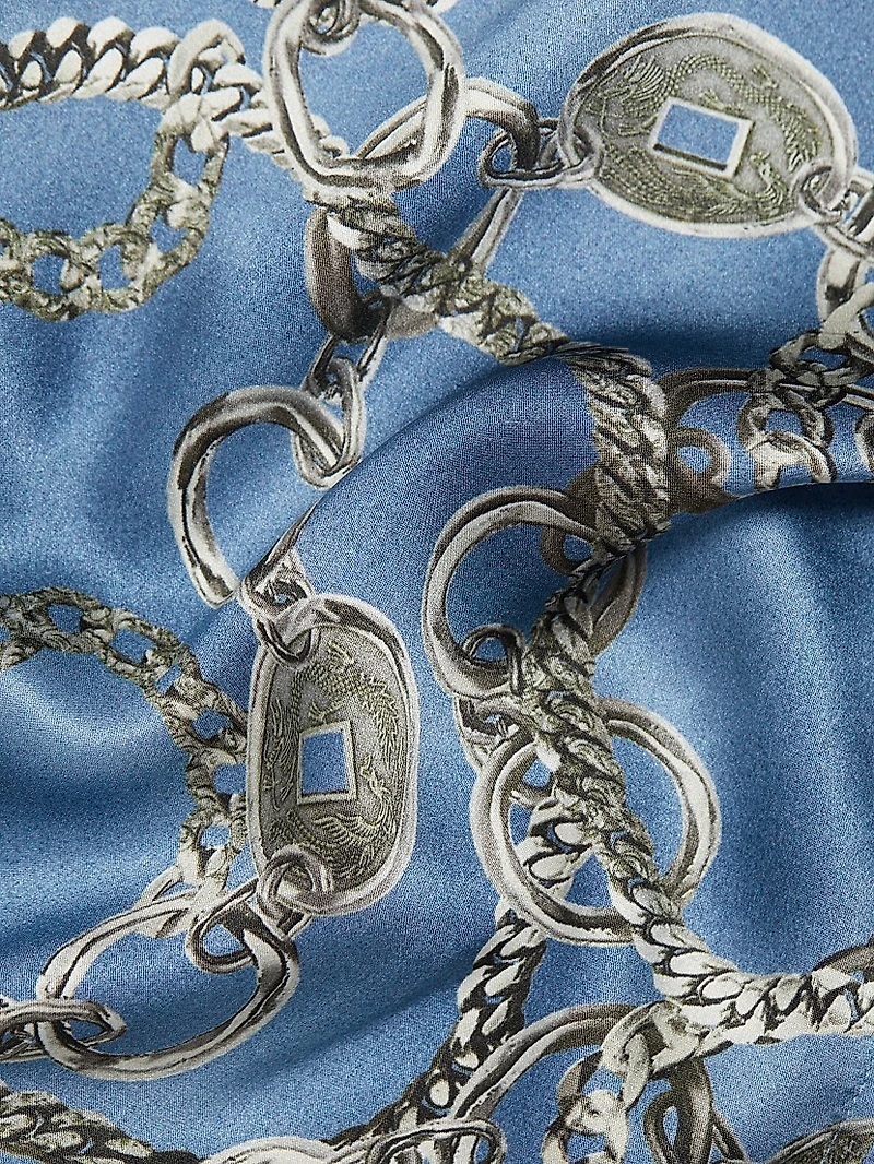 Dani Chainlink Print Silk Button-Front Blouse