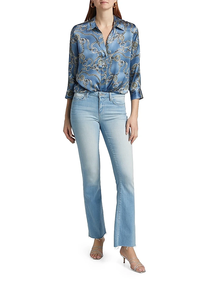 Dani Chainlink Print Silk Button-Front Blouse