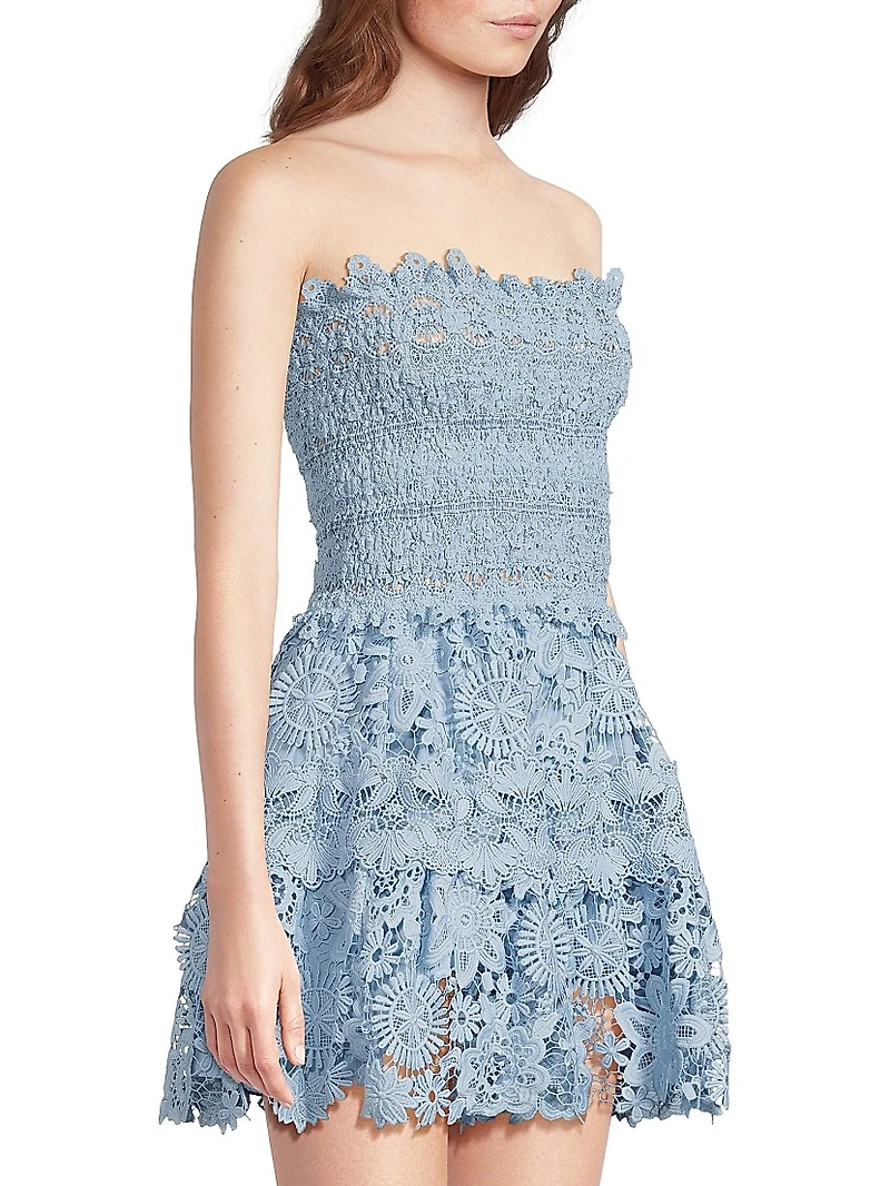 Flor Del Viento Opal Strapless Lace Fit & Flare Minidress