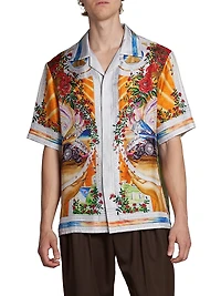Short-Sleeve Cuban Collar Silk Shirt