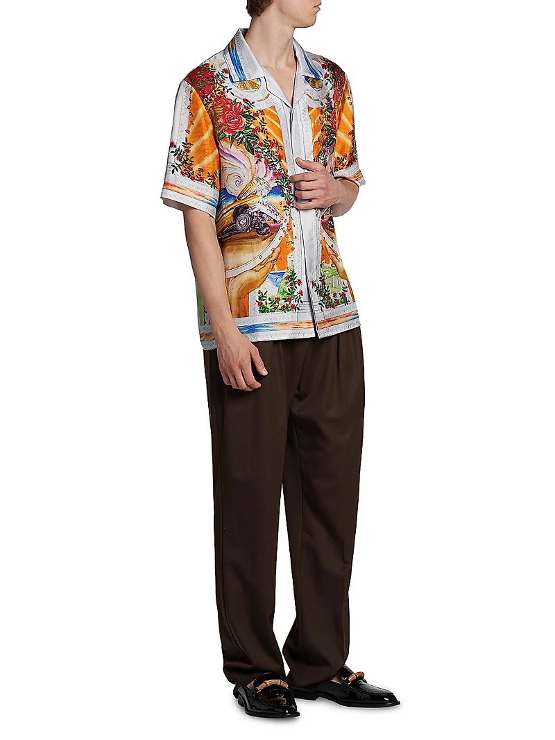 Short-Sleeve Cuban Collar Silk Shirt