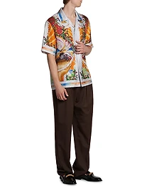 Short-Sleeve Cuban Collar Silk Shirt