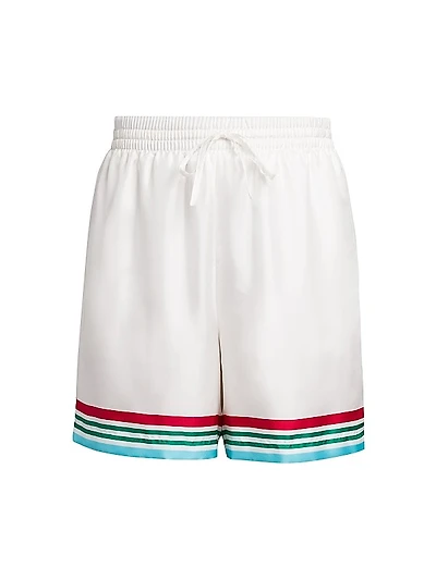 Striped Silk Drawstring Track Shorts