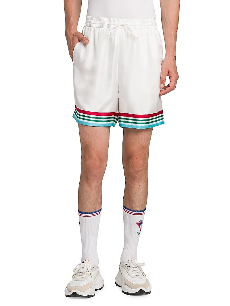 Striped Silk Drawstring Track Shorts