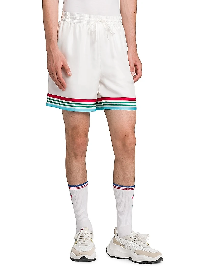 Striped Silk Drawstring Track Shorts