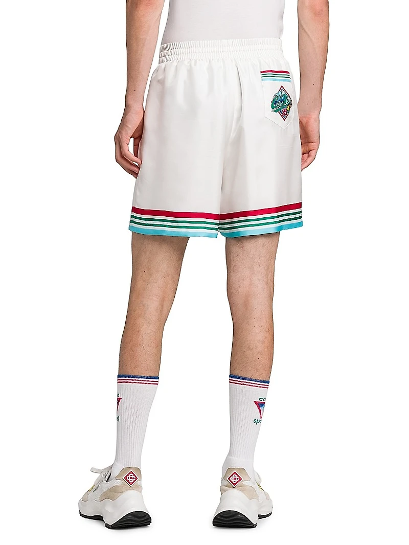 Striped Silk Drawstring Track Shorts