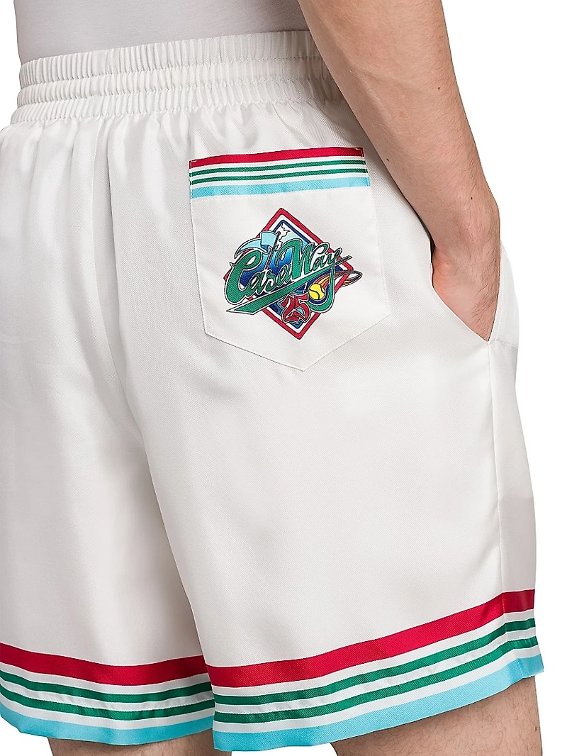 Striped Silk Drawstring Track Shorts
