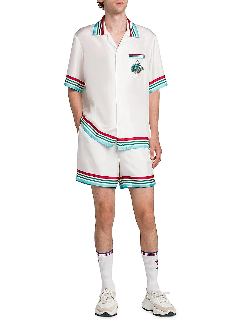 Striped Silk Drawstring Track Shorts