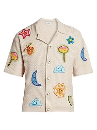 Patch Crochet Short-Sleeve Shirt