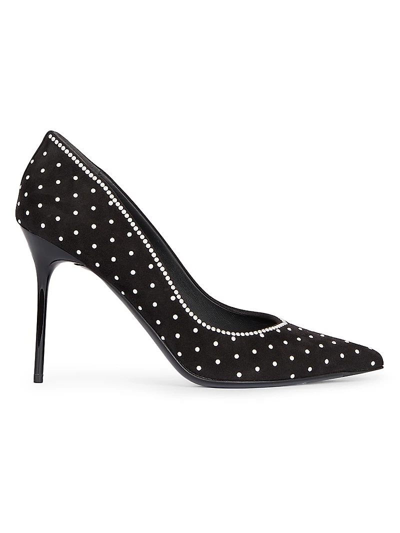95MM Imitation Pearl-Embellished Suede Pumps