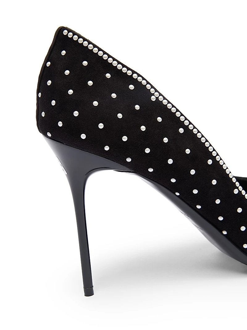 95MM Imitation Pearl-Embellished Suede Pumps