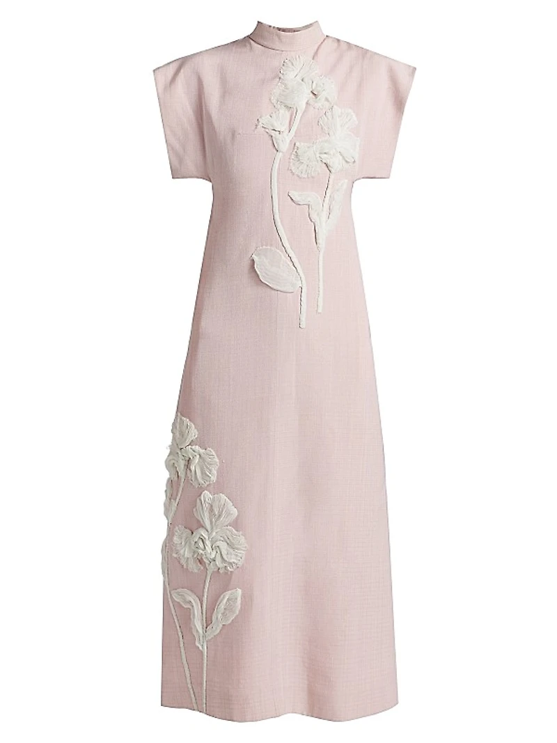 Floral Embellished Mockneck Midi-Dress