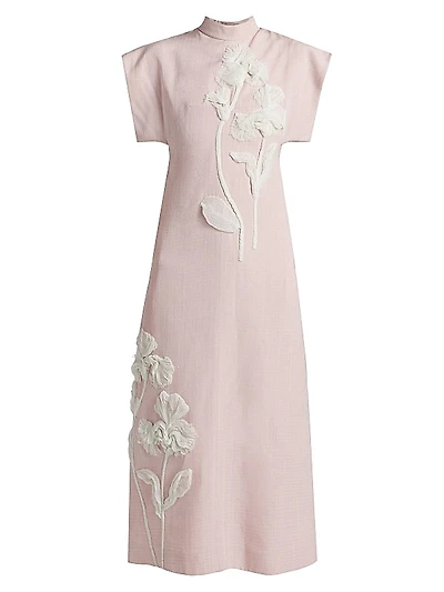 Floral Embellished Mockneck Midi-Dress