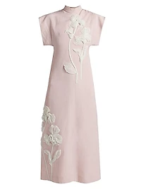 Floral Embellished Mockneck Midi-Dress