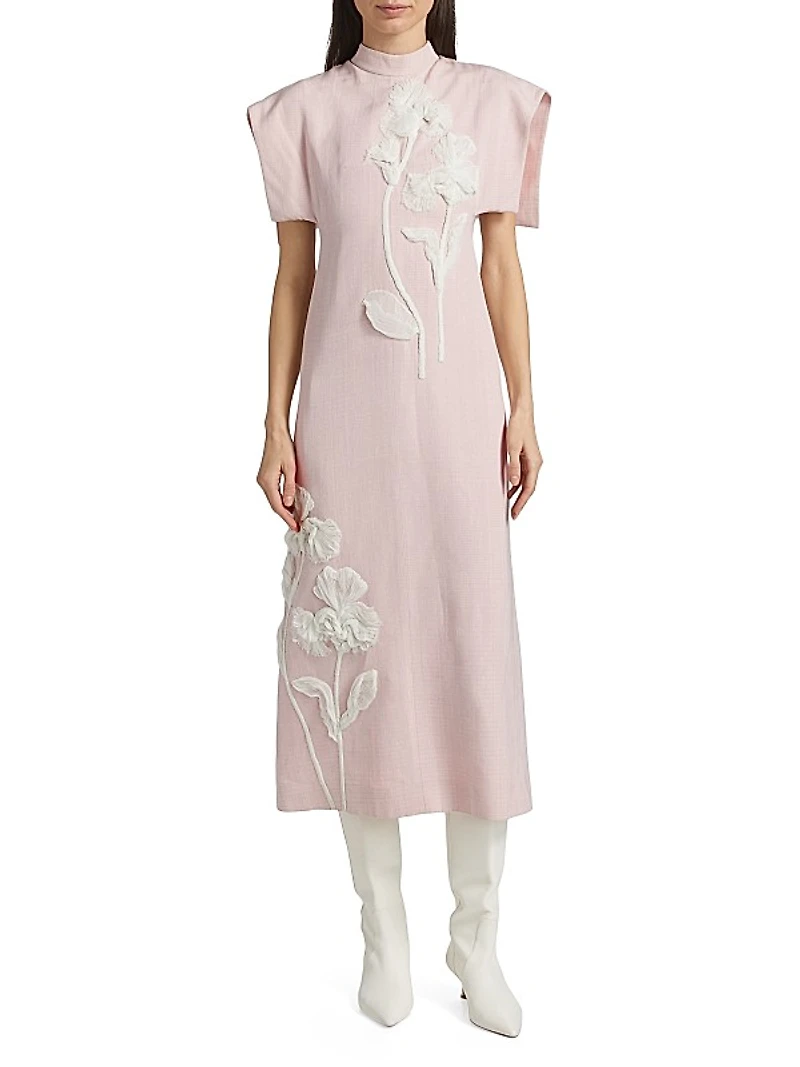 Floral Embellished Mockneck Midi-Dress