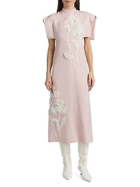 Floral Embellished Mockneck Midi-Dress