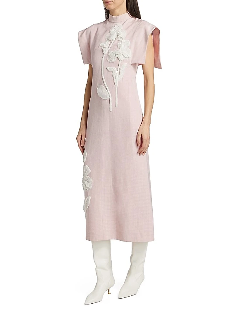 Floral Embellished Mockneck Midi-Dress