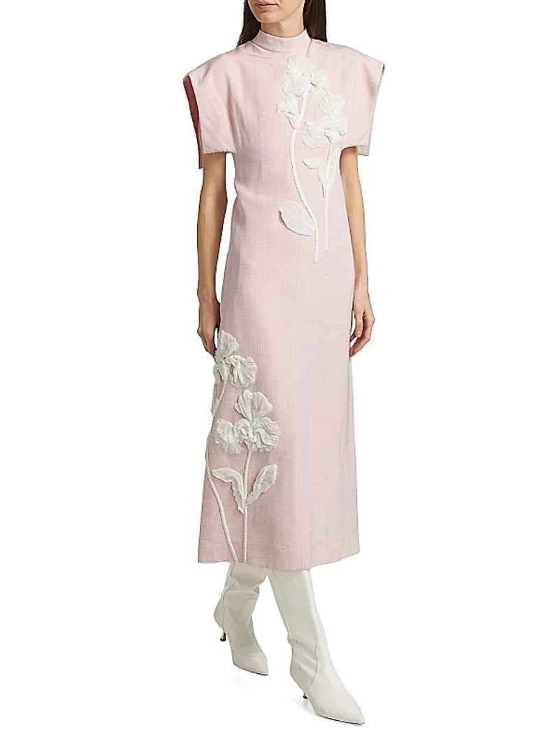 Floral Embellished Mockneck Midi-Dress