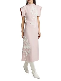 Floral Embellished Mockneck Midi-Dress