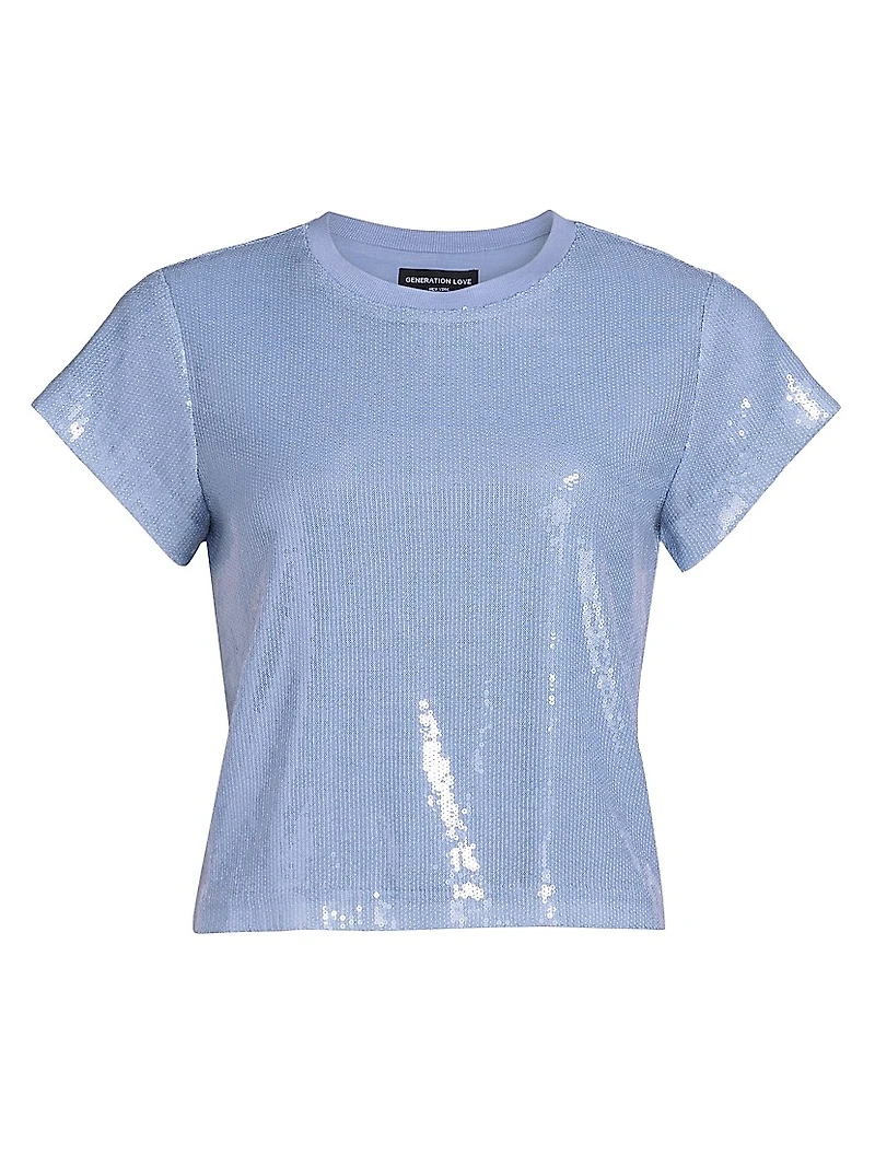 Kai Sequin Short-Sleeve Crewneck Top