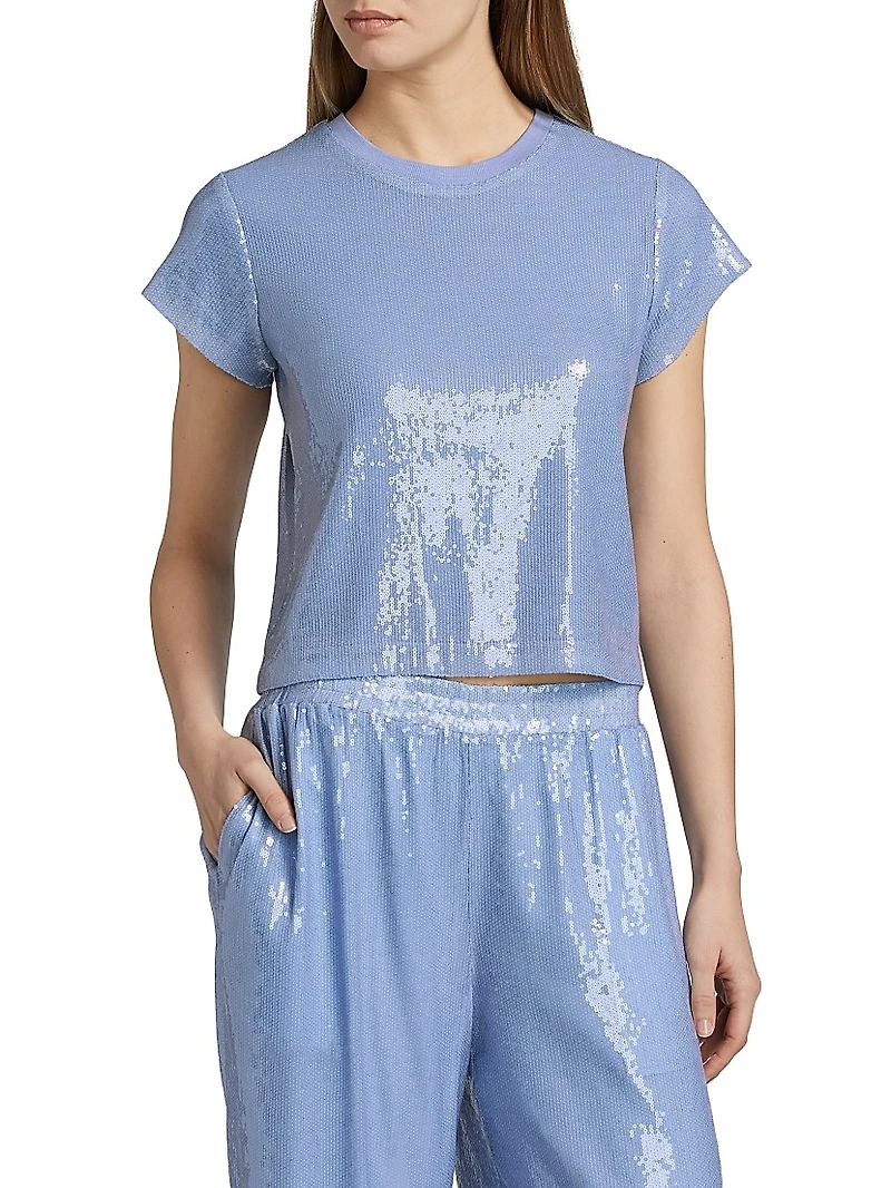 Kai Sequin Short-Sleeve Crewneck Top