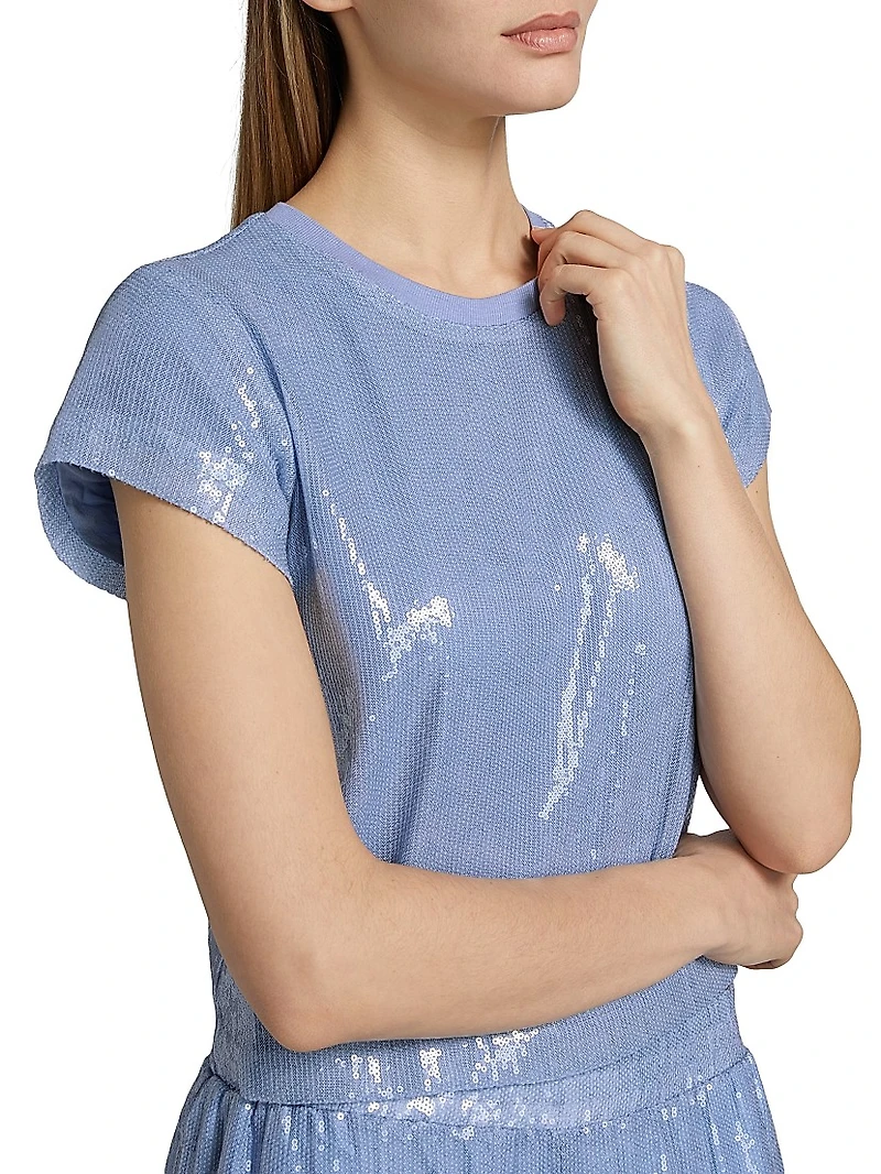 Kai Sequin Short-Sleeve Crewneck Top