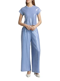 Kai Sequin Short-Sleeve Crewneck Top