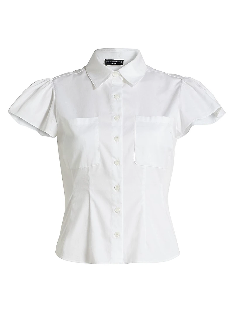 Francesca Poplin Cap-Sleeve Shirt