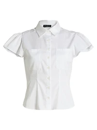Francesca Poplin Cap-Sleeve Shirt