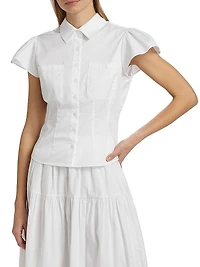 Francesca Poplin Cap-Sleeve Shirt