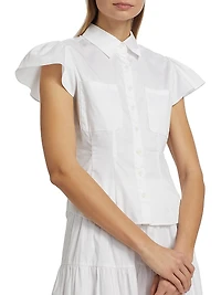 Francesca Poplin Cap-Sleeve Shirt