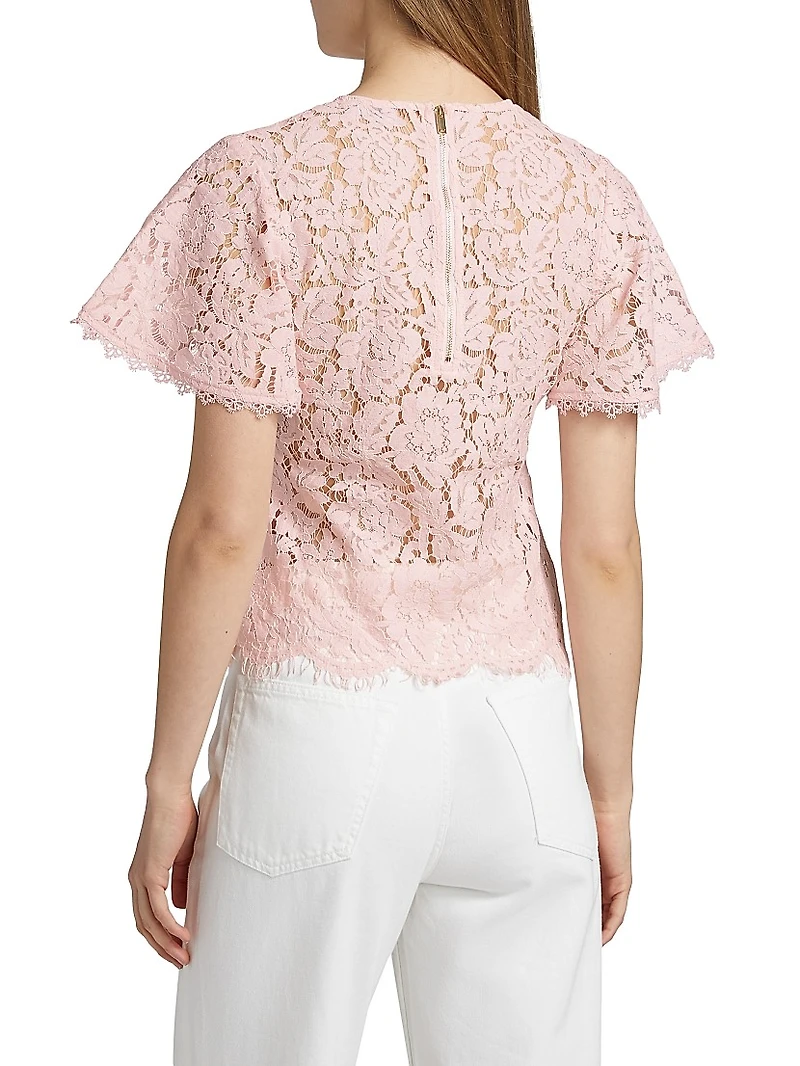 Cyndi Lace Flutter-Sleeve Top