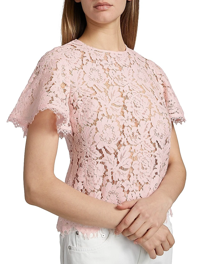 Cyndi Lace Flutter-Sleeve Top