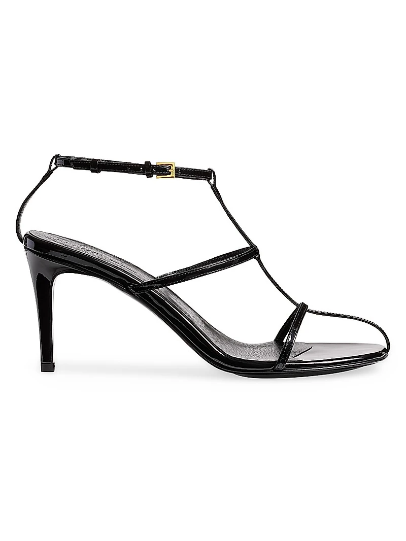Cage 75MM Patent Leather T-Strap Sandals