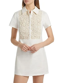 Sabrina Linen-Blend Floral-Embellished Mini Shirtdress