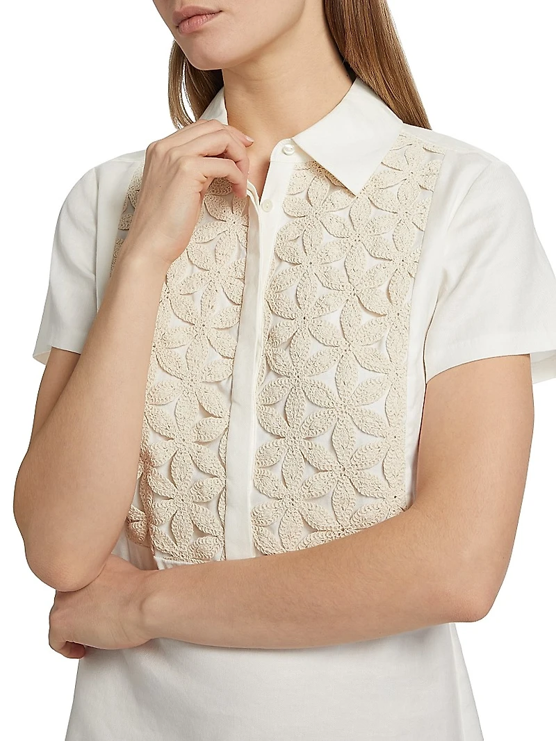 Sabrina Linen-Blend Floral-Embellished Mini Shirtdress