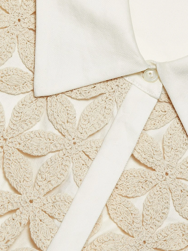 Sabrina Linen-Blend Floral-Embellished Mini Shirtdress
