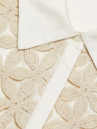 Sabrina Linen-Blend Floral-Embellished Mini Shirtdress