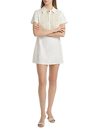 Sabrina Linen-Blend Floral-Embellished Mini Shirtdress