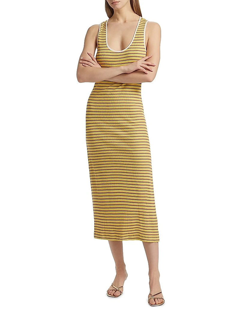 Everest Striped U-Neck Knit Midi-Dress