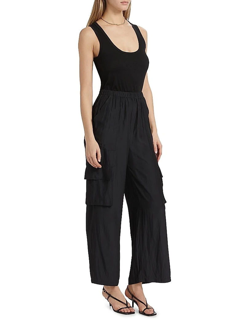 Carys Mixed-Media Cargo Straight-Leg Jumpsuit