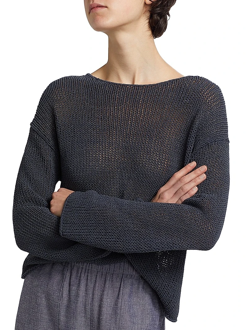 Coated Stretch-Cotton Knit Sweater