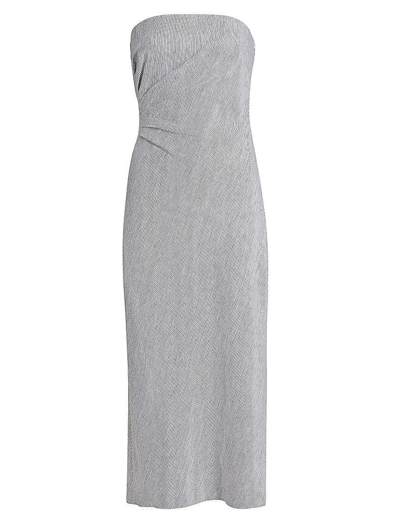 Striped Cotton-Linen Strapless Midi-Dress