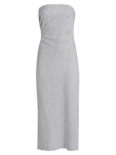 Striped Cotton-Linen Strapless Midi-Dress
