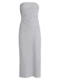 Striped Cotton-Linen Strapless Midi-Dress