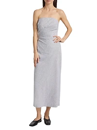 Striped Cotton-Linen Strapless Midi-Dress