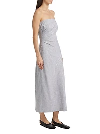 Striped Cotton-Linen Strapless Midi-Dress