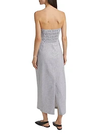 Striped Cotton-Linen Strapless Midi-Dress