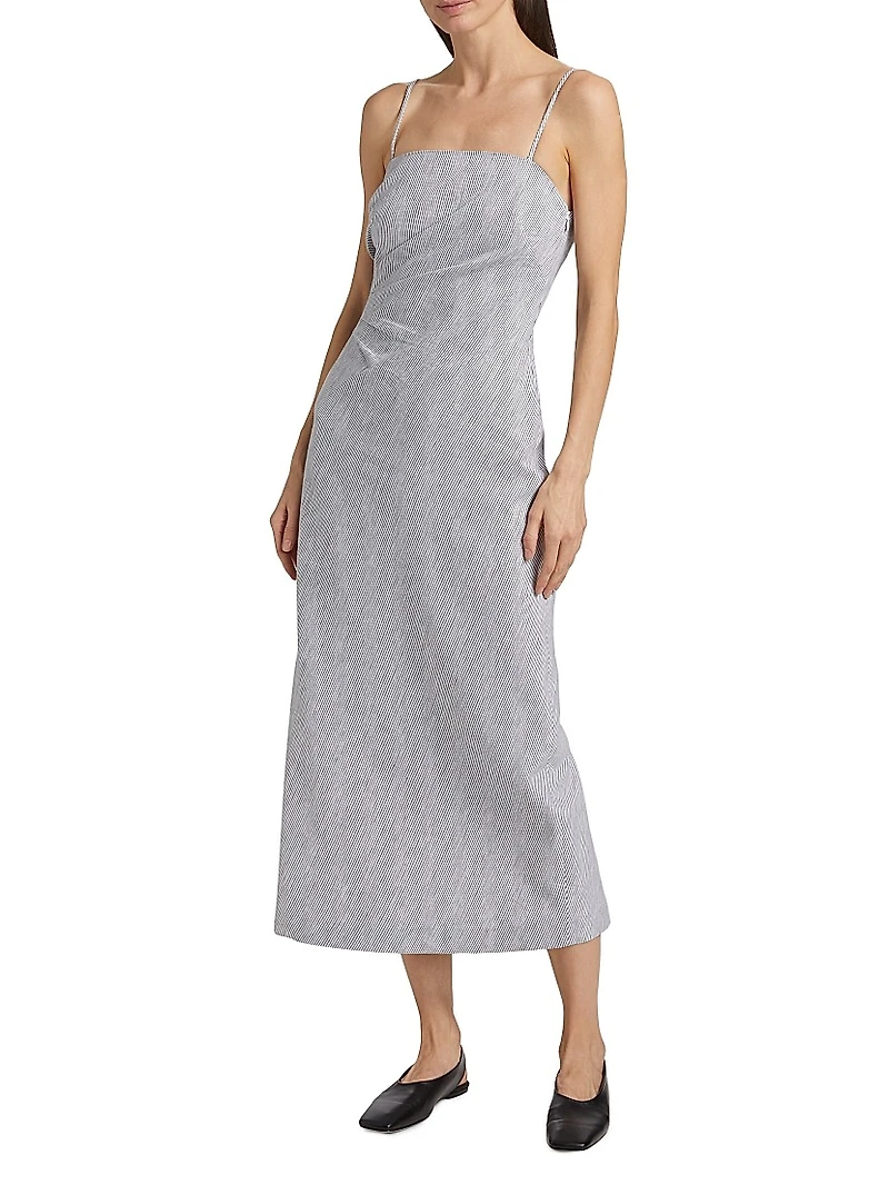 Striped Cotton-Linen Strapless Midi-Dress